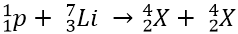 :

Công thức liên hệ giữa động lượng và động năng của vật: P2 = 2mK

Phương trình phản ứng: 

mP + mLi = 8,0215u ;  2mX = 8,0030u.

Năng lượng phản ứng toả ra :

  D E = (8,0215 - 8,0030).uc2 = 0,0185uc2 = 17,23MeV

  D E = 2KX - KP → KX = 9,74 MeV.

 Từ giản đồ vec tơ, ta có:

Suy ra φ = 83,070