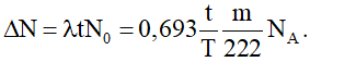 - Vì t = 1 năm << T nên số hạt phát ra trong 1 năm là:

- Thể tích khí là: