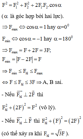 Đáp án C

Hợp lực F của hai lực có độ lớn là 