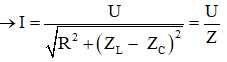 Với UL  > UC , ta có giãn đồ véctơ như hình vẽ:

Từ hình vẽ ta có:

U2  = UR 2  + ULC 2  = UR 2  + (UL  – UC )2

Hay U2  = [R2  + (ZL  – ZC )2 ].I2

Trong đó:  gọi là tổng trở của mạch. (đpcm)