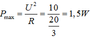 Khi mắc hai điện trở trên song song nhau thì điện trở tương đương của chúng là  , hiệu điện thế lớn nhất có thể đặt vào các điện trở là  nên công suất tỏa nhiệt lớn nhất trên đó là