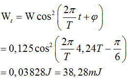 Ta có: 

- Vì t = 0, vật qua vị trí có vận tốc v=25(cm/s)  và gia tốc

- Thế năng của con lắc tại thời điểm t=4,24T  là: