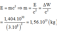 + Năng lượng bức xạ trong 1 giờ:

+ Khối lượng giảm đi trong 1 giờ:

 

=> .