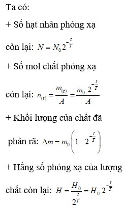  => Khối lượng của lượng chất đã

 phân rã không biến thiên cùng

quy luật với các đại lượng còn lại

ần chọn là: C