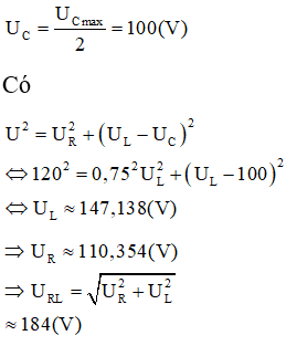 + Có

 

Suy ra điện áp trên R luôn luôn bằng 0,75 lần điện áp trên L.

 + Lúc sau

 