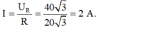 - Khi C = C0 , điện áp hiệu dụng ở hai đầu tụ điện đạt cực đại.

→ u vuông pha với uRL  . Ta có giản đồ vecto như hình vẽ:

- Áp dụng hệ thức lượng trong tam giác vuông:

→ Cường độ dòng điện hiệu dụng trong mạch:

- Ta có: