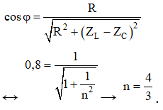 Khi xảy ra cực đại của điện áp hiệu dụng trên cuộn cảm thuần 

Ta chuẩn hóa 

Hệ số công suất của mạch tương ứng

Kết hợp với