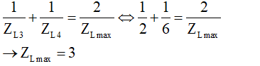 - Ứng với L =L0  → ZL  = ZL0  , ta chuẩn hóa ZL0   = 1.

+ Hai giá trị của L cho cùng điện áp hiệu dụng trên tụ, thỏa mãn:

+ Hai giá trị của L cho cùng điện áp hiệu dụng trên cuộn cảm thỏa mãn:

(với ZLmax  là cảm kháng để điện áp hiệu dụng trên cuộn cảm cực đại.)

- Ta có tỉ số:
