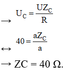 Từ đồ thị, ta thấy rằng                      là giá trị của cảm kháng để điện áp hiệu dụng trên cuộn dây cực đại 

Tại N mạch xảy ra cộng hưởng, khi đó điện áp hiệu dụng trên tụ là 40 V 

 và  là hai giá trị của cảm kháng cho cùng công suất tiêu thụ.

Thay vào ZC và                      vào phương trình đầu tiên, ta tìm được a = 30.