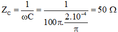 Dung kháng của mạch: 

Trong mạch chỉ có tụ điện, u và I luôn vuông pha nên: 

Thay u=150V   và i=4A   vào ta có:

Đối với mạch thuần dung:

Biểu thức cường độ dòng điện trong mạch: 
