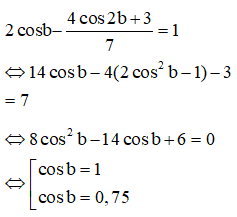 Coi khoảng trên trục hoành là

Chia (2) cho (3) được

Chia (2) cho (4) được

Thế vào (5) được:

Hiển nhiên cosb=1 vô lý nên osb=0,75