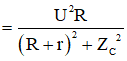 LCω2 = 2 → Lω = 2/Cω → ZL = 2ZC

(1): 

(2): 

Từ đồ thị

(3)

Khi R = 30 Ω → P2max = P1

(4)

Từ (3) và (4), suy ra r = 270 Ω