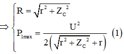 LCω2 = 2 → Lω = 2/Cω → ZL = 2ZC

(1): 

(2): 

Từ đồ thị

(3)

Khi R = 30 Ω → P2max = P1

(4)

Từ (3) và (4), suy ra r = 270 Ω