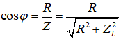 Đặt điện áp xoay chiều vào hai đầu một đoạn mạch mắc nối tiếp gồm điện trở R và cuộn cảm thuần thì cảm kháng của cuộn cảm là ZL. Hệ số công suất của đoạn mạch là 