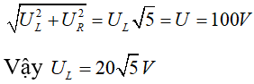 /span>

UAN = 0 chứng tỏ xảy ra cộng hưởng, do đó:

ZL = ZC = R/2   và U = UNB =100V

Khi K đóng thì: