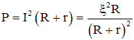 Công suất tiêu thụ trên mạch 

Ta thu được phương trình bậc hai với ẩn R:

 

Phương trình cho ta hai nghiệm thỏa mãn

Mặt khác

 khi  R = r  và
