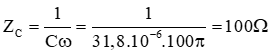 .

Dung kháng của tụ điện :

Công suất tiêu thu của mạch: 