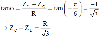 - Vì i sớm pha hơn u một lượng: Δφ = π/3 -π/6 = π/6 nên: