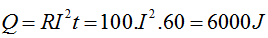 - Cường độ dòng điện hiệu dụng qua mạch:

- Nhiệt lượng tỏa ra trên R   trong 1 phút là: