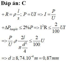 Chú ý:  Công suất điện hao phí trên dây do tỏa nhiệt là