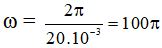 Đáp án  C

A = 4 cm

T = 30 ms

  rad/s

t = 0, x = 0 theo chiều dương → φ = -π/2 rad

→ i = 4cos(100πt – π/2) A.