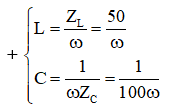 +  Khi mắc A, B thành mạch kín thì mạch dao động với tần số góc dao động riêng là  w  0  với:

+ Giải phương trình trên ta được:  w   = 100 rad/s