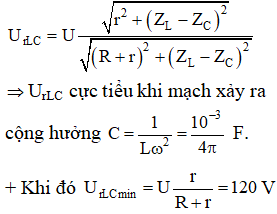 + Điện áp hiệu dụng giữa hai đầu đoạn mạch chứa cuộn dây và tụ điện: