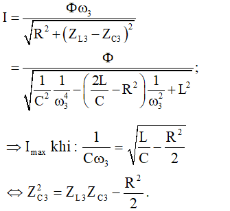  Với n = n1  , ta có ZC1   = R = 1 (ta chuẩn hóa R=1 )

- Khi n = n2  = 4.n1 /3 ⇒ ZC2   = 3/4 , điện áp hiệu dụng trên tụ cực đại:

 

- Khi n = n3  (giả sử gấp a lần n1  ), cường độ dòng điện hiệu dụng trong mạch là cực đại:

- Thay kết quả cuân hóa vào phương trình trên, ta được:

 