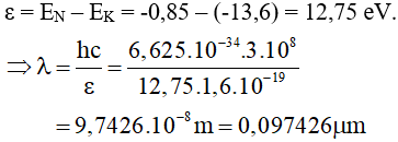 - Khi êlectron chuyển từ N về K thì phát ra bức xạ có năng lượng là: