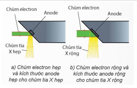 Vì vậy, một nguồn tạo tia X tốt phải tạo ra một chùm tia X song song, hẹp. Muốn thực hiện được điều này thì độ rộng của chùm electron do máy tạo ra phải hẹp. Ngoài ra, cần điều chỉnh kích thước của khẩu độ tại cửa số thoát tia X bằng cách sử dụng các tấm chì có thể điều chỉnh độ rộng của chùm tia X. Khi chụp X-quang, một số tia X sau khi đi qua cơ thể bị tán xạ (lệch một góc so phương ban đầu). Nếu các tia X này tới được bộ phận thu nhận tín hiệu sẽ làm giảm độ sắc nét của hình ảnh. Để cải thiện độ rõ nét của hình ảnh, người ta sử dụng một tấm chống tán xạ để hấp thụ chúng. Tấm chống tán xạ được làm bằng vật liệu mà tia X khó có thể xuyên qua (chẳng hạn như chì), đan xen với vật liệu mà tia X dễ dàng đi qua (chẳng hạn như nhôm). Tấm chống tán xạ tia X được đặt ngay phía trên của máy thu tín hiệu, nhờ đó chì sẽ hấp thụ các tia X tán xạ, không cho phép các tia X này tới bộ phận nhận tín hiệu.