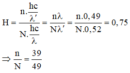 Gọi N, n là số hạt proton chiếu đến và số hạt photon phát ra.

Hiệu suất của sự phát quang:

Số phần trăm hạt photon bị hấp thụ dẫn đến sự phát quang là 