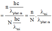 .

Giả sử trong khoảng thời gian t có N photon chiếu tới làm phát ra n photon thứ cấp.

Hiệu suất phát quang là:

Có n photon phát ra thì sẽ có n photon bị hấp thụ.

Do đó tỉ lệ photon bị hấp thụ là: