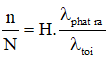 .

Giả sử trong khoảng thời gian t có N photon chiếu tới làm phát ra n photon thứ cấp.

Hiệu suất phát quang là:

Có n photon phát ra thì sẽ có n photon bị hấp thụ.

Do đó tỉ lệ photon bị hấp thụ là: