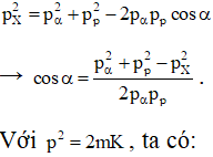 ü

Áp dụng định luật bảo toàn năng lượng toàn phần cho phản ứng hạt nhân, ta có:

+ Áp dụng định lý cos trong tam giác, ta có: