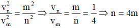 Khi electron chuyển động quanh hạt nhân thì lực điện đóng vai trò là lực hướng tâm nên:

Khi electron chuyển từ quỹ đạo n về quỹ đạo m thì: 

Þ   Electron chuyển từ quỹ đạo N (n=4)  về quỹ đạo K (m=1).