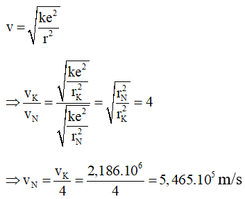 Công thức tính vận tốc của electron là: