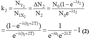 - Áp dụng công thức ĐL phóng xạ ta có:

- Ta có:

- Thay (1), (3) vào (2) ta được tỉ lệ cần tìm: