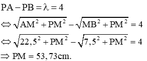 Tại M:

 cực đại k = 1, 2, 3 cắt My:

P xa M nhất ứng với cực đại k = 1:

Q gần M nhất ứng với cực đại k = 3:

Tức là 