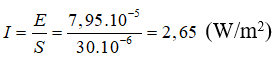 + Vì cứ 20 photon thì có 3 electron phát ra nên trong 1 giây ta tìm được số photon là:

+ Năng lượng chùm sáng là:

+ Cường độ chùm sáng là: