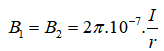 + Cảm ứng từ do hai dòng điện gây ra tại tâm có độ lớn bằng nhau và bằng: