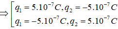 .

Theo định luật Cu-lông: 

Mà: 

Do hai điện tích hút nhau nên: