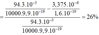 - Xét trong khoảng thời gian t giây thì số photon tới bản A là:

+ Số electron bị bức ra là:

+ Phần trăm số electron không đến được bản B là:

 