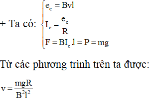 ü

+ Khi thả thanh MN rơi xuống thì tốc độ của thanh nhanh dần đều.

+ Vì thanh chuyển động trong từ trường nên trong khung xuất hiện dòng điện cảm ứng làm cản trở chuyển động rơi xuống của thanh  ®   có lực từ hướng lên tác dụng lên thanh MN và làm cho thanh bắt đầu chuyển động thẳng đều.