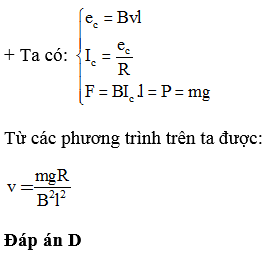 + Khi thả thanh MN rơi xuống thì tốc độ của thanh nhanh dần đều.

+ Vì thanh chuyển động trong từ trường nên trong khung xuất hiện dòng điện cảm ứng làm cản trở chuyển động rơi xuống của thanh ->  có lực từ hướng lên tác dụng lên thanh MN và làm cho thanh bắt đầu chuyển động thẳng đều.