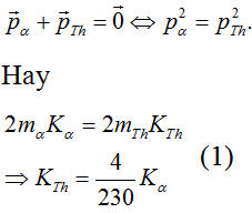 .

Phương trình phản ứng: 

Theo định luật bảo toàn động lượng, ta có:

Theo định luật bảo toàn năng lượng toàn phần, ta có:
