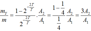 Xét quá trình phóng xạ: 

Khối lượng chất phóng xạ X còn lại sau thời gian t: 

Khối lượng chất mới Y được tạo thành sau thời gian t:

Sau 2 chu kì bán rã thì tỉ số giữa khối lượng của chất Y và khối lượng của chất X là: