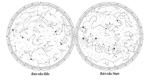 - Bản đồ sao quay gồm hai phần là:

+ Đĩa tròn có in các chỏm sao bên trong (2 mặt ứng với bản đồ sao ở 2 bán cầu).

+ Tâm đĩa là vị trí của cực Bắc, vành đĩa là các vĩ độ quan sát, các tháng trong năm.

- Các em xem cách làm chi tiết ở link phía dưới:

https://www.youtube.com/watch?v=bcf4zScR1Sk