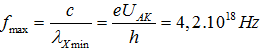 Bước sóng ngắn nhất của tia X phát ra là:

Tần số lớn nhất của tia X là: