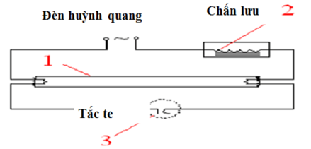 Chấn lưu được mắc nối tiếp với hai đầu điện cực, có tác dụng điều chỉnh và ổn định tần số của dòng điện. Nó là một cuộn dây cảm kháng có tác dụng duy trì độ tự cảm tức là điện áp rơi trên nó để điện áp trên bóng luôn khoảng từ 80 -140V.

Tắc te được mắc song song với hai đầu điện cực.