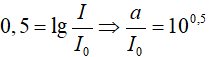 /span>

HD Giải:  I = a thì L = 0,5 B

=>  I 0 = 0,316a